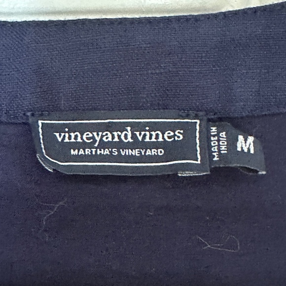 Vineyard Vines Linen Gold Button Front Shift Dress Nautical Navy Size Medium M - Picture 4 of 8